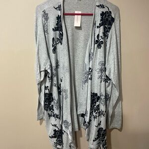 dressbarn Gray and Black Floral Cardigan